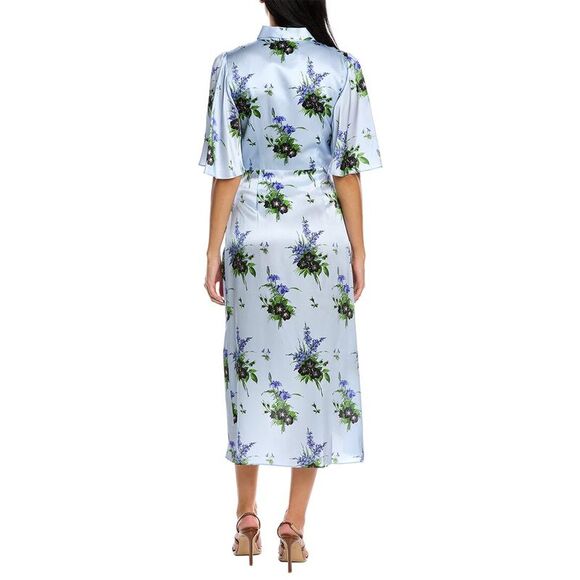 Les Rêveries Womens Les Reveries Flutter Sleeve Silk Midi Dress, Blue - Picture 2 of 3